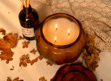 Load image into Gallery viewer, Autumn Pumpkin Three Wick Candle – Amber