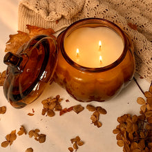 Load image into Gallery viewer, Autumn Pumpkin Three Wick Candle – Amber