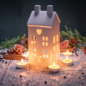 Large House Tea Light Holder & Scented Tea Lights Gift Set